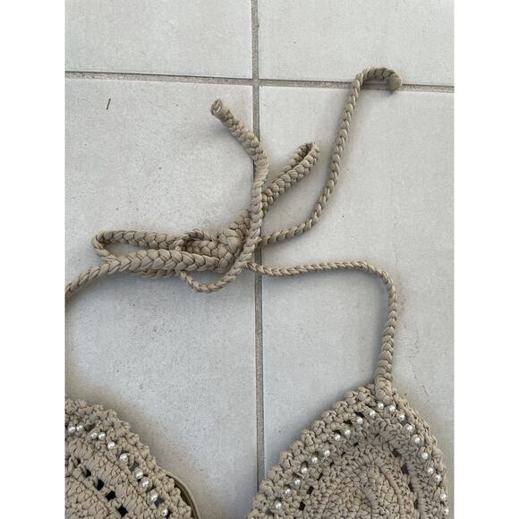 JMP Label Bikini Swim Cabo Crochet Pearl Triangle Swimsuit Pebble - Picture 3 of 13